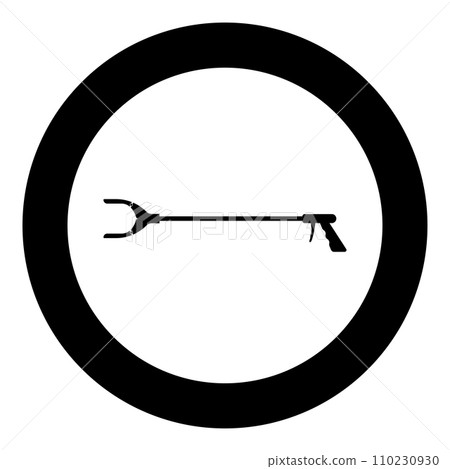 Long reach grabber litter picker gripper trash device pick up tool claw equipment arm hand icon in circle round black color vector illustration image solid outline style 110230930