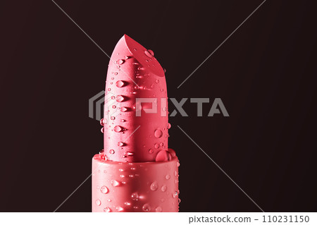 Red lipstick with water drops on a dark background. Red lipstick with water drops on a dark background. 110231150