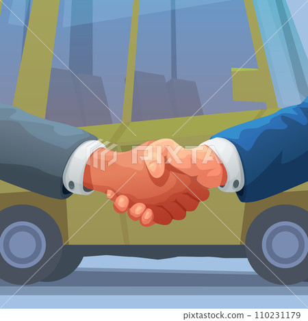 a dealer handshake with car at backdrop 110231179