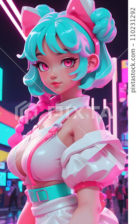 手绘赛博朋克风格漂亮可爱的卡通动漫女孩插画 手绘赛博朋克风格漂亮可爱的卡通动漫女孩插画 110231292