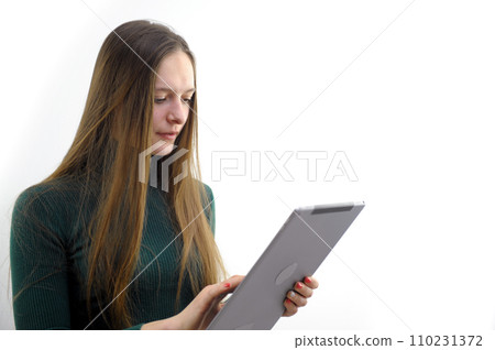 Business, finance and employment, female successful entrepreneurs concept. Friendly smiling office manager greeting new coworker. Businesswoman welcome clients with hand wave, hold laptop 110231372