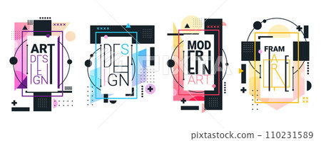 Set of isolated abstract geometric banners. Vector background with geometry elements or modern backdrop with rectangle and line art. Template for frame or cover in creative style. Shape design Set of isolated abstract geometric banners. Vector background with geometry elements or modern backdrop with rectangle and line art. Template for frame or cover in creative style. Shape design 110231589