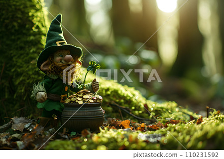 little gnome with a pot of gold 110231592