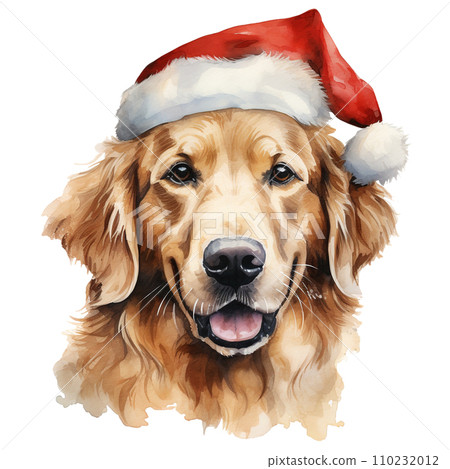 Golden Retriever Dog Wearing a Santa Hat. AI generated image Golden Retriever Dog Wearing a Santa Hat. AI generated image 110232012