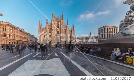 Panorama showing Vittorio Emanuele gallery and Milan Cathedral timelapse. Panorama showing Vittorio Emanuele gallery and Milan Cathedral timelapse. 110232037