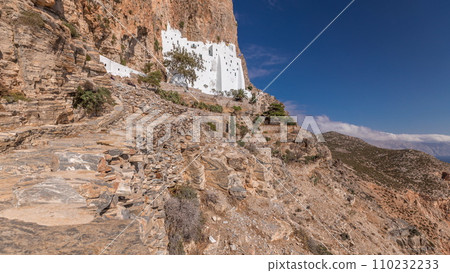 The Hozoviotissa Monastery standing on a rock over the Aegean sea in Amorgos island timelapse hyperlapse, Greece. The Hozoviotissa Monastery standing on a rock over the Aegean sea in Amorgos island timelapse hyperlapse, Greece. 110232233