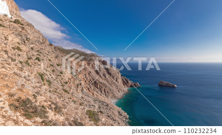 The Hozoviotissa Monastery standing on a rock over the Aegean sea in Amorgos island timelapse hyperlapse, Greece. The Hozoviotissa Monastery standing on a rock over the Aegean sea in Amorgos island timelapse hyperlapse, Greece. 110232234