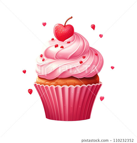 Cupcake with cherry on top. AI generated image 110232352