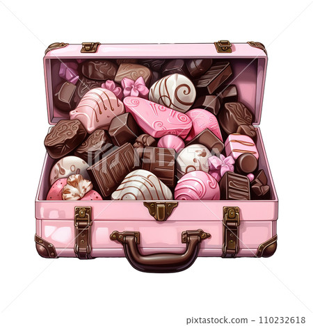 Pink suitcase filled with chocolates and candies. AI generated image Pink suitcase filled with chocolates and candies. AI generated image 110232618