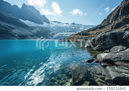 cleanest highland lake with clear fresh water between snowy mountain ranges cleanest highland lake with clear fresh water between snowy mountain ranges 110232642