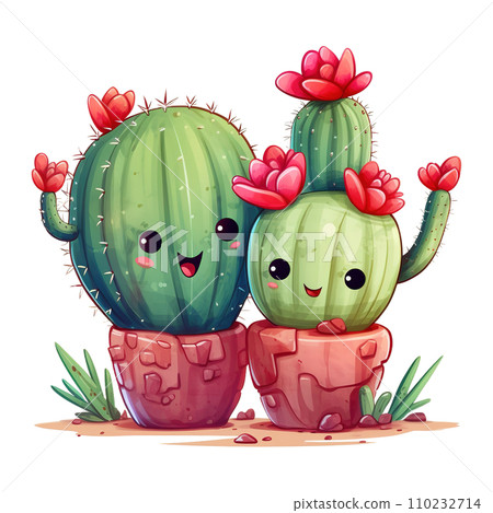 Two adorable cactuses. AI generated image 110232714