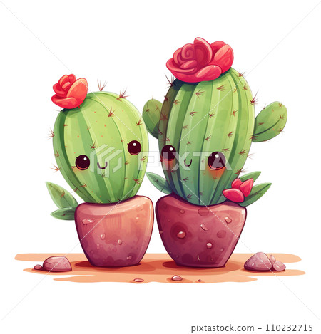 Two adorable cactuses. AI generated image 110232715