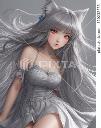 身穿銀色連身裙的狼一樣的女孩 110232753