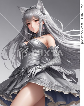 Beautiful werewolf woman in silver dress 110232754