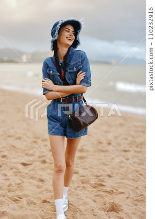 Sun-Kissed Beauty: A Young, Attractive Caucasian Female Enjoying a Tropical Beach Vacation 110232916