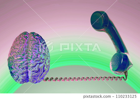 Telephone receiver with human brain anatomical model isolated on white background Telephone receiver with human brain anatomical model isolated on white background 110233125