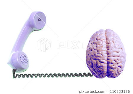 Telephone receiver with human brain anatomical model isolated on white background Telephone receiver with human brain anatomical model isolated on white background 110233126