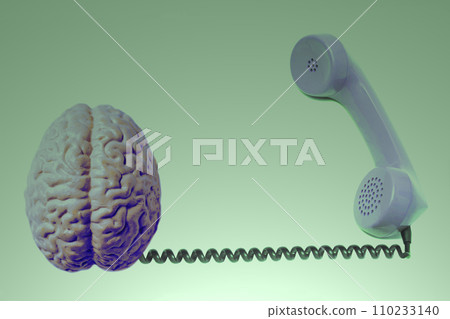 Telephone receiver with human brain anatomical model isolated on white background Telephone receiver with human brain anatomical model isolated on white background 110233140
