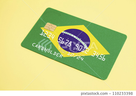 Bank Credit Card with Brazil flag. 110233398