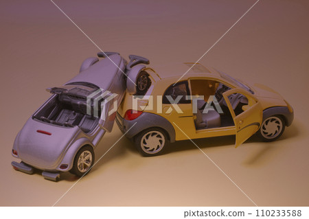 Car crash accident on a yellow background. Insurance concept Car crash accident on a yellow background. Insurance concept 110233588