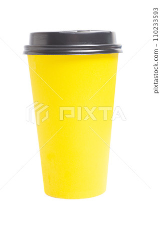 Blank take away yellow coffee cup isolated on white background. Blank take away yellow coffee cup isolated on white background. 110233593