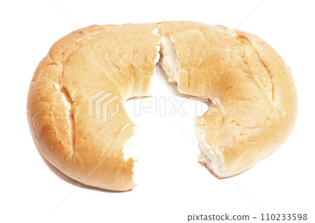 Fresh wheat round white bread bagel isolated on white background, top view Fresh wheat round white bread bagel isolated on white background, top view 110233598