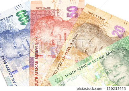 Nelson Holilala Mandela faces on South African money rand banknotes. President of South Africa Nelson Holilala Mandela faces on South African money rand banknotes. President of South Africa 110233633
