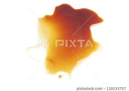 splashes of soy sauce isolated on white, top view 110233757