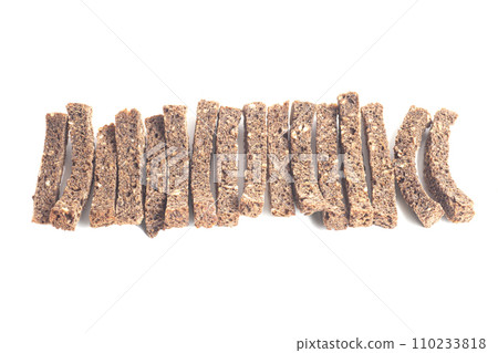 Rye bread crackers isolated on white, top view Rye bread crackers isolated on white, top view 110233818