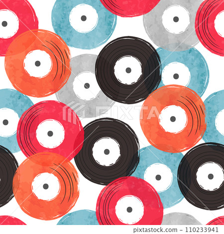 Seamless abstract retro musical pattern with colorful vinyl records Seamless abstract retro musical pattern with colorful vinyl records 110233941