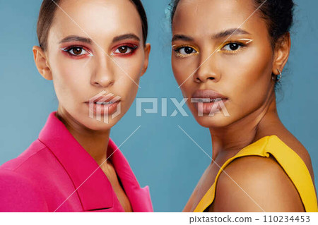 Together woman skin two studio beauty model happy mixed make-up race colorful 110234453