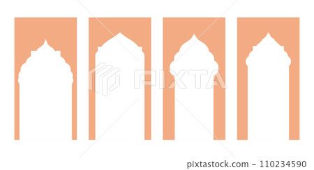 Versatile Islamic Vector Shapes Displaying Window and Door Arches. Arab Frames Set with Ramadan Kareem Silhouette Icons. Elegant Mosque Gate Designs 110234590