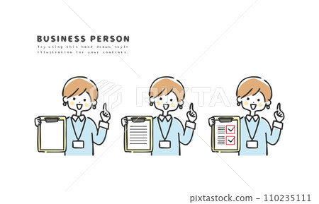 A woman holding a paper and explaining A woman holding a paper and explaining 110235111