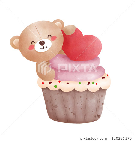 Valentine cupcake with Teddy bear 110235176
