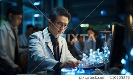 AI-generated content. Dedicated Scientist Working in High-Tech Laboratory 110235273