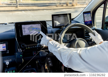 Taxi driver navigation finger faceless 110236282