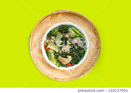Thai spicy soup with pork skin and vegetables Thai spicy soup with pork skin and vegetables 110237091