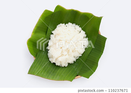 Sticky rice in banana leaves on plate 110237671