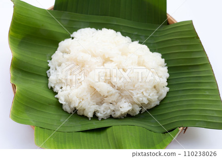 Sticky rice in banana leaves on plate 110238026