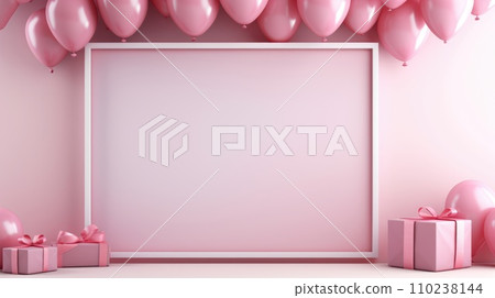 Pink air balloons heart shape on a white background. Concept wedding, valentines day, photo zone, lovers. Banner. Flat lay, top view Pink air balloons heart shape on a white background. Concept wedding, valentines day, photo zone, lovers. Banner. Flat lay, top view 110238144