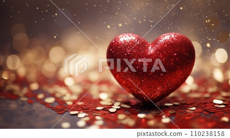 Close up red hearts are placed on the table bokeh background. Valentine's Day background and texture. 110238158