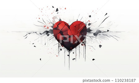 Broken heart in pieces. Breakup concept separation and divorce. Red crumpled heart 110238187