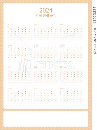 2024 annual calendar, beige polka dots 110238274