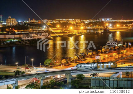 Night view of Naha City and Yui Rail passing through Naha City, Okinawa Prefecture 110238912