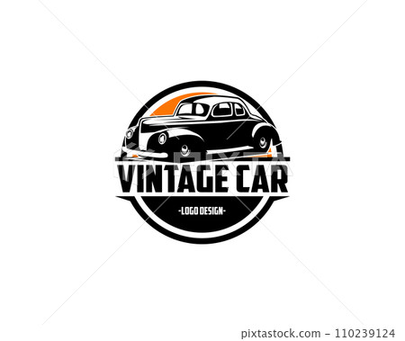 Old ford caupe car silhouette logo concept emblem badge concept isolated reddish twilight sky view. available in eps 10. Old ford caupe car silhouette logo concept emblem badge concept isolated reddish twilight sky view. available in eps 10. 110239124