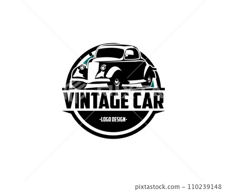 vintage ford caupe car silhouette. isolated white background view from side. Best for logos, badges, emblems, icons, sticker designs, old vintage car industry. available in eps 10 110239148