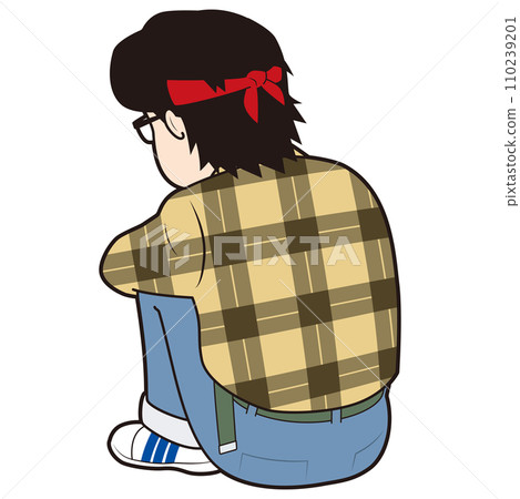 Otaku boy holding his knees Otaku boy holding his knees 110239201