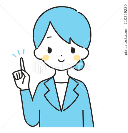 淺藍色 | 穿著西裝的女人指著 | 上半身 淺藍色 | 穿著西裝的女人指著 | 上半身 110239220