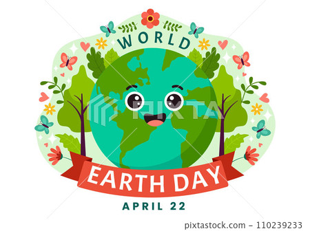 World Earth Day Vector Illustration on April 22 with World Map and Plants or Trees for Greening Awareness in Environment Flat Cartoon Background 110239233