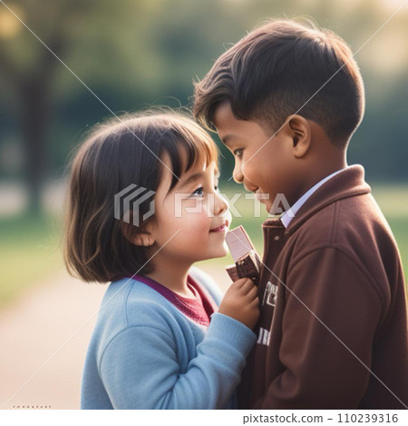 A girl giving chocolate to the boy she likes A girl giving chocolate to the boy she likes 110239316